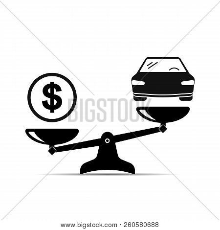Balance, Car And Money. Icon Of Scales On Where The Money Prevails