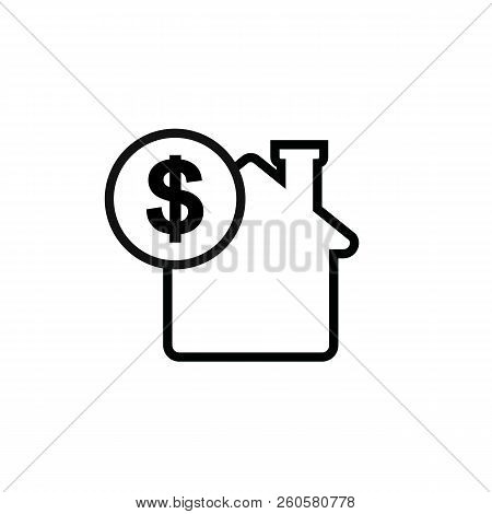 House With Coin Icon Vector. Buying House Icon In Flat Style. Save Money For Buying Home