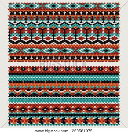 Ethnic Patterns On The Knitted Fabric. Vector Stylization
