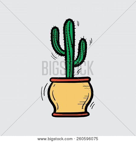 Vector Illustration Of Cactus And Pot Logo. Cactus Symbol For Web.