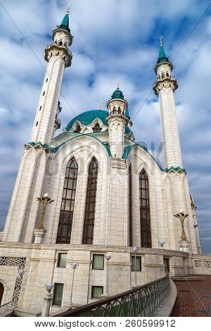 The Main Mosque Of Qol Sherif In The Background Of The Cloudy Sky In The City Of Kazan, Republic Of 