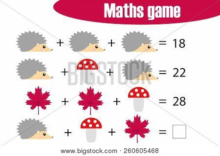 Maths Game With Pictures (autumn Theme) For Children, Middle Level, Education Game For Kids, Prescho