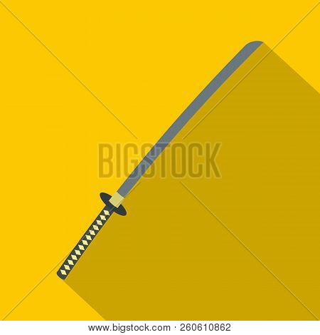 Japanese Katana Icon. Flat Illustration Of Japanese Katana Icon For Web