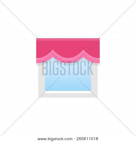 Red Fabric Scalloped Valance. Vector Illustration. Flat Icon Of Pelmet. Element Of Home & Office Win