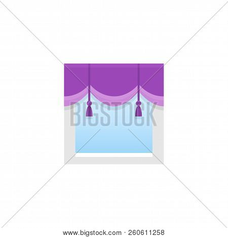 Pulple Fabric Scalloped Valance With Tassels. Vector Illustration. Flat Icon Of Pelmet. Element Of H