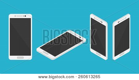 Isometric Smartphone Set Collection From Left Right Front And Top Vector Illustration