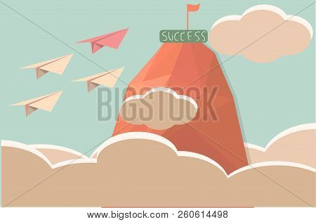 Go To Success, Teamwork And Leadership Plane Flying Go To Target, Business Success Concept, Vector A