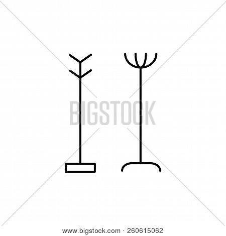 Black & White Vector Illustration Of Coat Racks.  Line Icon Of Interior Design Product. Decorative H