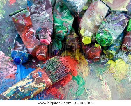  old paints and brush
