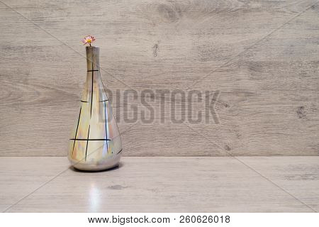 Summer Creative Still Life In Minimal Style. White And Pink Marguerite Daisy Flower In Vintage Pearl