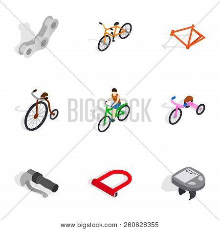 Bicycle Sport Fitness Icons Set. Isometric 3d Illustration Of 9 Bicycle Sport Fitness Icons For Web
