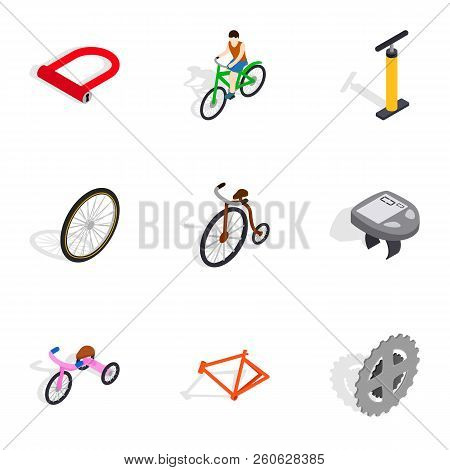 Bicycle Icons Set. Isometric 3d Illustration Of 9 Bicycle Icons For Web