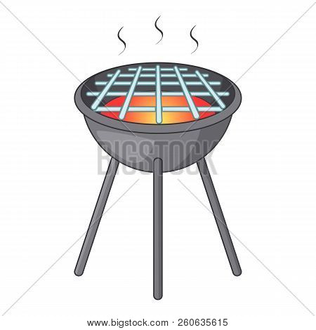 Bbq Grill With Fire Icon. Cartoon Illustration Of Bbq Grill With Fire Icon For Web