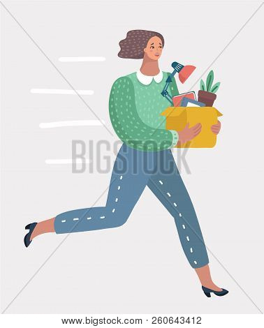 Vector Cartoon Illustration Of Welcome To The New Job Business Concept. Boss Offering A New Office T