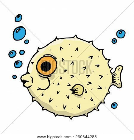 Fish Hedgehog. Vector Illustration Of A Cartoon Fish. Funny Fish. Hand Drawn Aquarium Fish.
