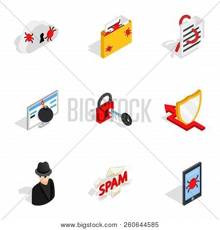 Internet Security Icons Set. Isometric 3d Illustration Of 9 Internet Security Icons For Web