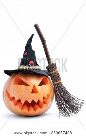 Jack's Head Of A Lantern Carved From Pumpkin For Halloween