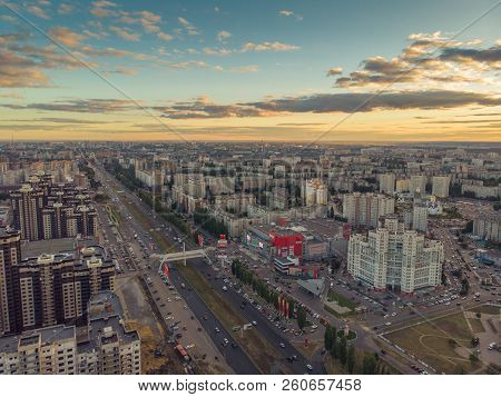 Voronezh, Russia - Circa September 2018 : Aerial View Panorama Of Voronezh City, Moskovsky Prospect 