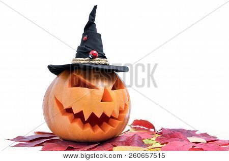 Jack's Head Of A Lantern Carved From Pumpkin For Halloween