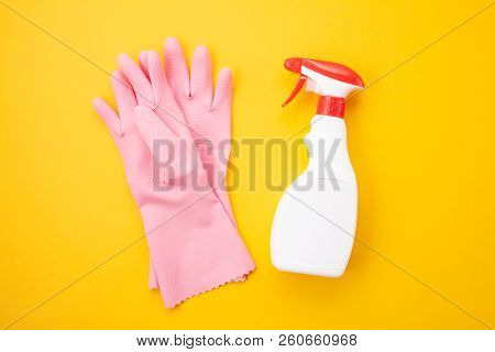 Detergents And Cleaning Accessories In Pastel Color. Cleaning Service, Small Business Idea, Spring C