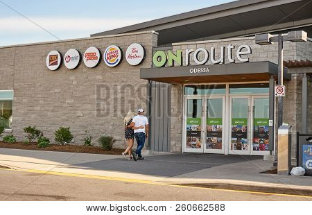 Ontario, Canad - July 12, 2018: Onroute Service And Building. Onroute Is A Canadian Service Company 