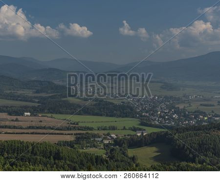 View From Observation Tower Bukovka In Jeseniky Mountains In Summer Blue Sky Day
