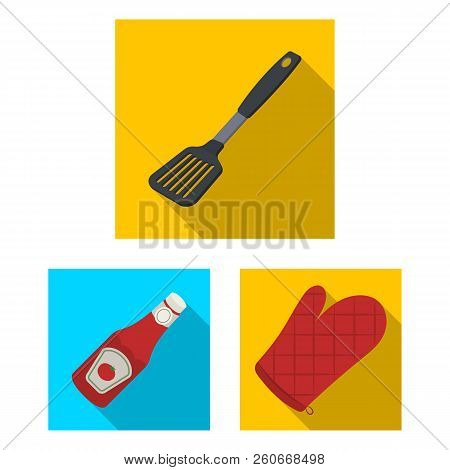 Barbecue And Equipment Flat Icons In Set Collection For Design. Picnic And Fried Food Vector Symbol 