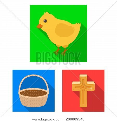 Easter Is A Christian Holiday Flat Icons In Set Collection For Design. Easter Attributes Vector Symb