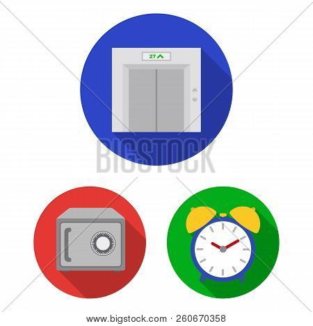 Hotel And Equipment Flat Icons In Set Collection For Design. Hotel And Comfort Vector Symbol Stock W