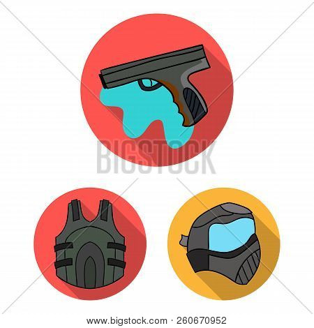 Paintball, Team Game Flat Icons In Set Collection For Design. Equipment And Outfit Vector Symbol Sto