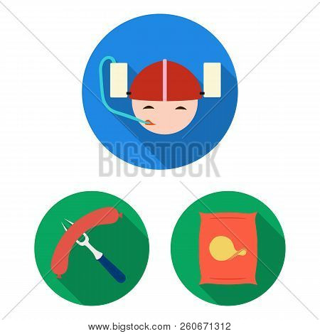 Pub, Interior And Equipment Flat Icons In Set Collection For Design. Alcohol And Food Vector Symbol 