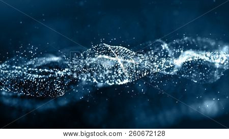 Digital Blue Color Particles Wave Abstract Background