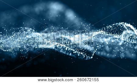 Digital Blue Color Particles Wave Abstract Background