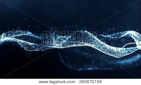 Digital Blue Color Particles Wave Abstract Background