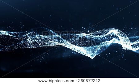 Digital Blue Color Particles Wave Abstract Background