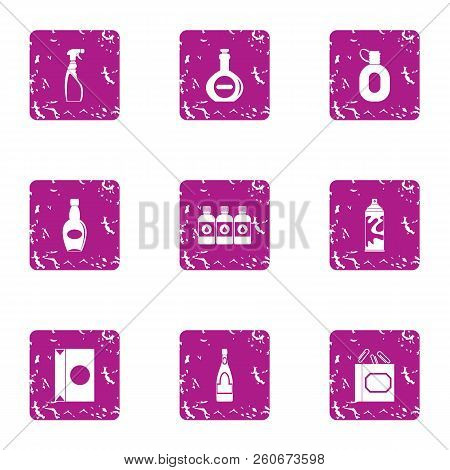 Vial Icons Set. Grunge Set Of 9 Vial Vector Icons For Web Isolated On White Background