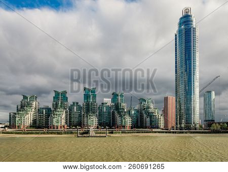 London, Uk - September 18, 2018: The St. George Wharf Residential Complex Of Buildings On The South 