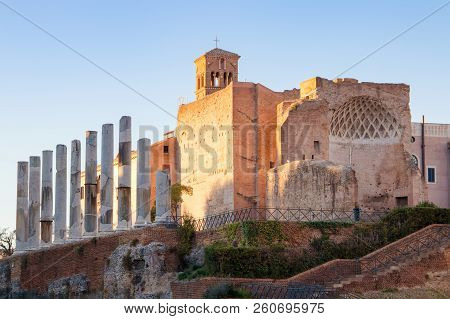 Temple Of Saturn And Forum Romanum In Rome, Italy.