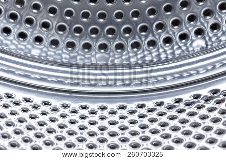 Washing Machine Drum Close Up, View From Inside.