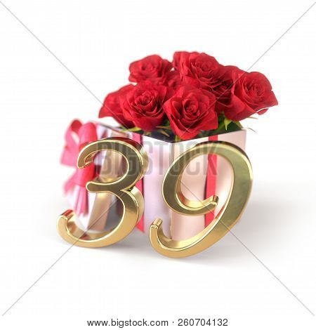 Birthday Concept With Red Roses In Gift Isolated On White Background. Thirty-nineth. 39th. 3d Render