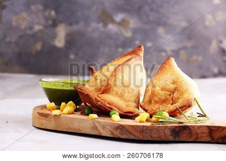 Vegetarian Samsa Or Samosas.indian Special Traditional Street Food Punjabi Samosa Or Coxinha, Croque