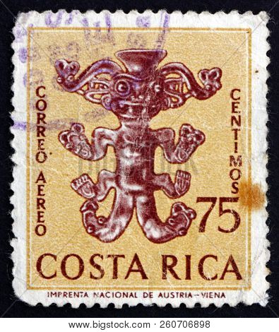 Costa Rica - Circa 1963: A Stamp Printed In Costa Rica Shows Six-limbed Figure, Ancestral Figure, Ci