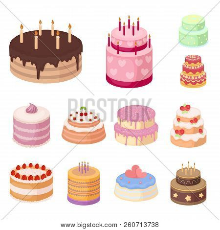 Cake And Dessert Cartoon Icons In Set Collection For Design. Holiday Cake Vector Symbol Stock Web Il