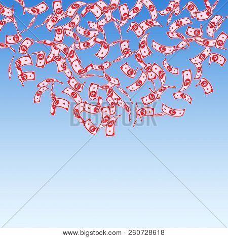 British Pound Notes Falling. Sparse Gbp Bills On Blue Sky Background. United Kingdom Money. Beauteou