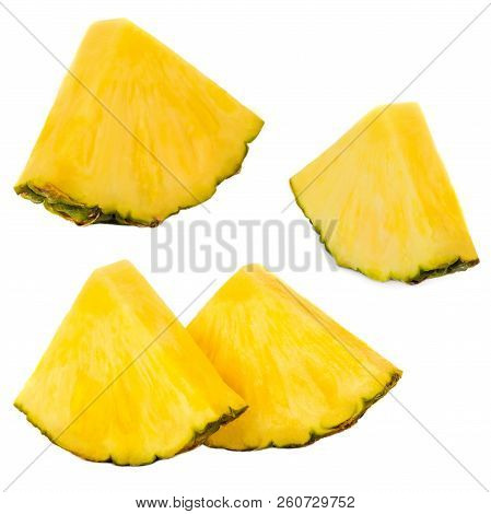 Sliced Pineapple. Ananas Fruit  Isolated On White Background. Fresh Pineapple Closeup.