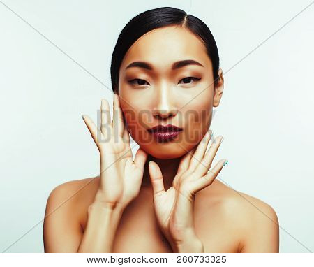 Young Pretty Brunette Asian Woman Emotional Posing, Happy Smilin