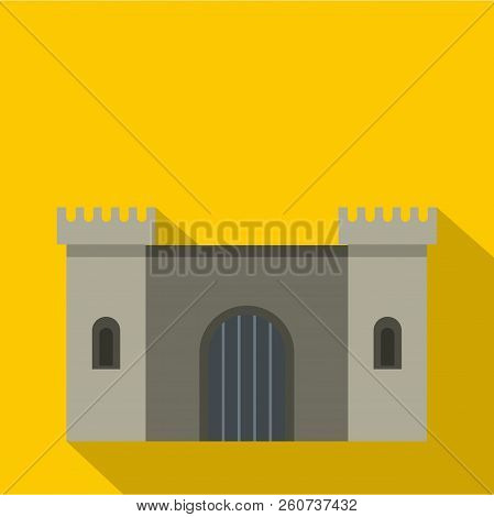 Ancient Fortress Icon. Flat Illustration Of Ancient Fortress Icon For Web Isolated On Yellow Backgro