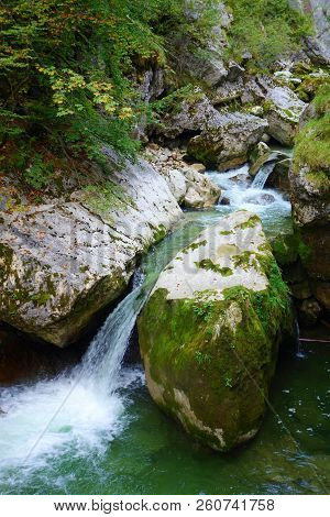 Waterfall From A Clean Mountain Stream In Nothklamm In Austria, Europe