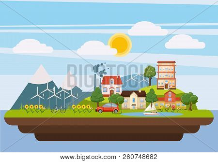 Ecology Landscape Iland Concept Set. Cartoon Illustration Of Ecology Landscape Iland Concept For Web
