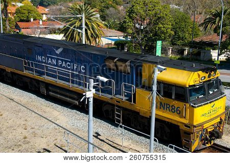 Perth, Australia - September 16, 2018: Indian Pacific Passenger Rail Train That Operates Between Syd